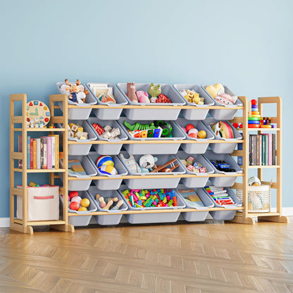 SpaceAid Toy Storage Organizer with 6 Shelves and 12 Bins, Bookshelf/Bookcase, Kids Bin Shelf, Toys Box for Playroom Organization for Bedroom & Room Decor, White, 52.3" W