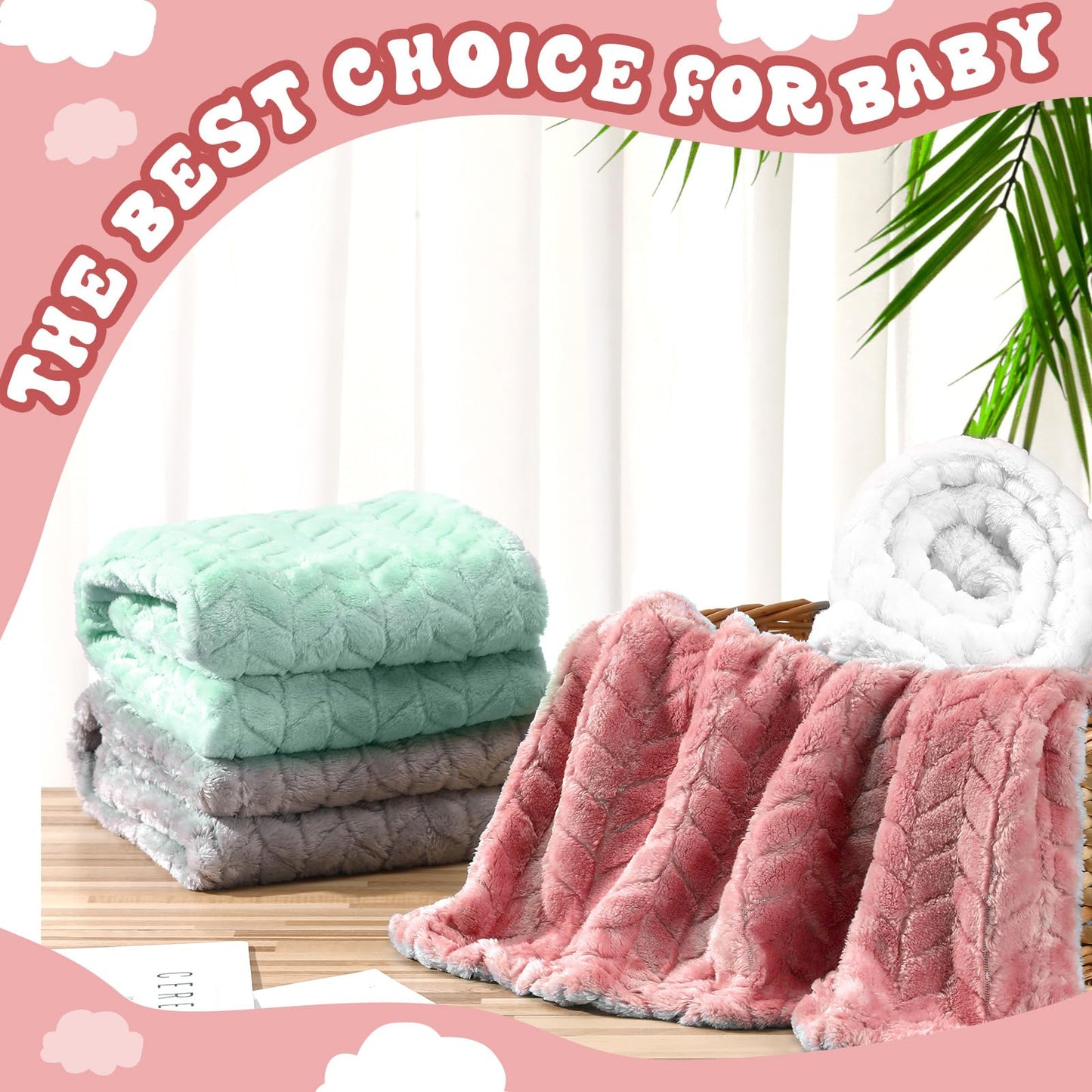 Frienda 4 Pcs Baby Fuzzy Blanket Fluffy Baby Blanket for Boys Girls Soft Warm Infant Newborn Toddler Receiving Nursery Bed Supplies, 32 x 24 Inch(Pink Color)