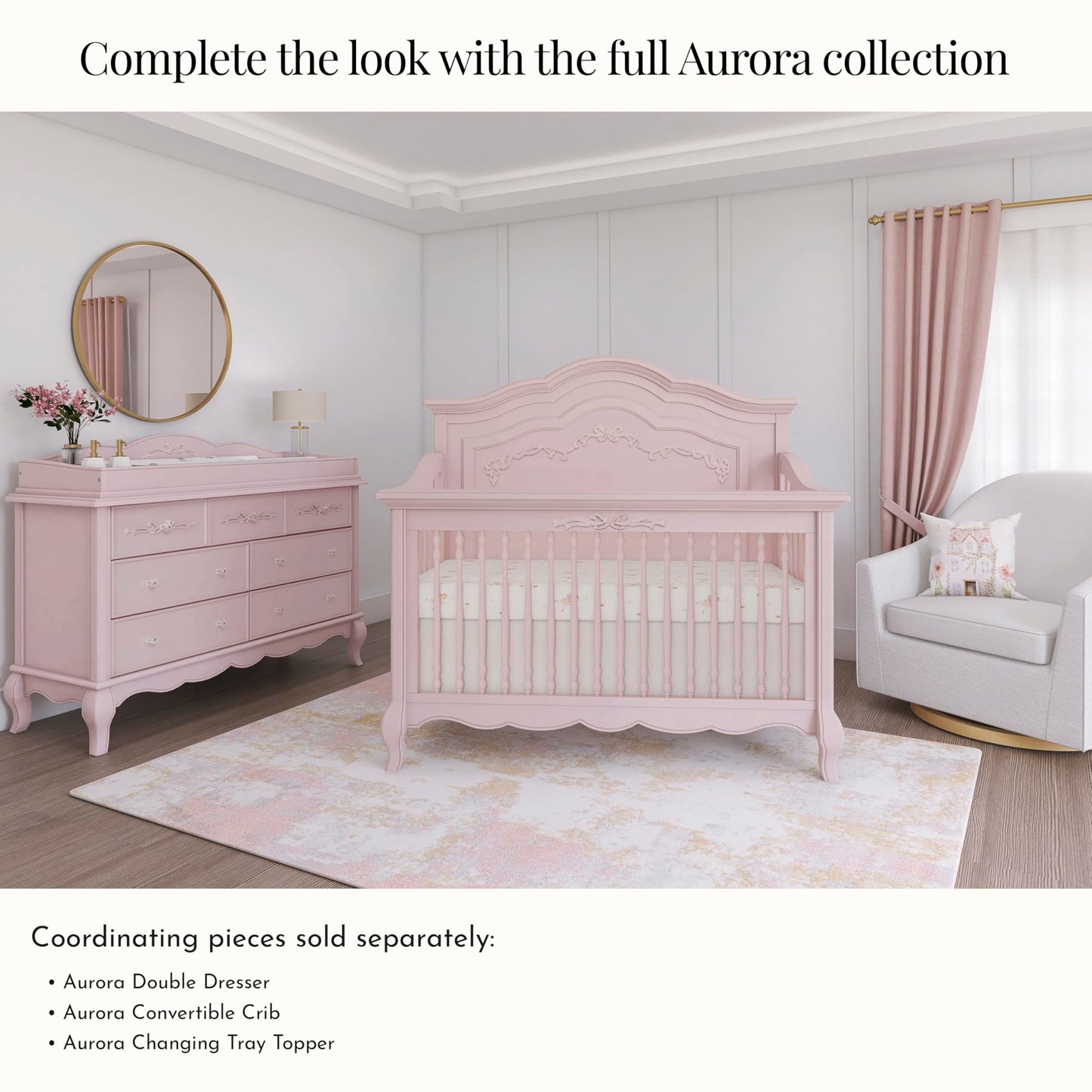 Evolur Aurora 5-in-1 Convertible Full-Size Baby Crib in Ivory Lace, GreenGuard Gold & JPMA, 3 Mattress HeightsRibbon Bow Scrollwork & Queen Anne Feet, Converts to Toddler, Day & Full-Size Bed