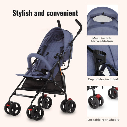 Dream On Me Vista Moonwalk Baby Stroller, Lightweight Travel Umbrella Stroller with Compact Fold, Smooth Ride Wheels, Multi-Position Recline, Spacious Storage Basket with Cup Holder, Light Gray
