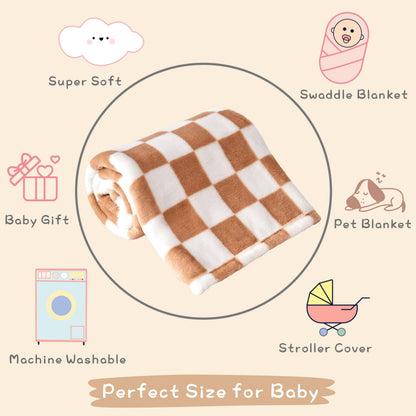 Yurhap Checkered Baby Blanket Fleece Baby Blankets for Boys, Ultra Soft Cozy Fluffy Infant Toddler Newborn Receiving Blankets for Crib Stroller, 30''x40'', Blue