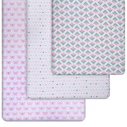 GROW WILD Unicorns & Rainbows Fitted Crib Sheets Girl (3 Pack) - Soft Jersey Cotton Fitted Sheet, Toddler Bed Mattress & Baby Crib Bedding Set for Girls, Baby Girl Nursery Crib - Pink, Purple & White