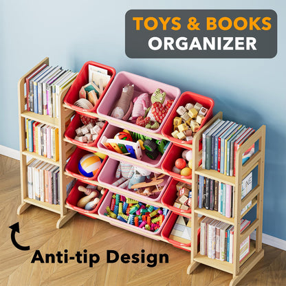 SpaceAid Toy Storage Organizer with 6 Shelves and 12 Bins, Bookshelf/Bookcase, Kids Bin Shelf, Toys Box for Playroom Organization for Bedroom & Room Decor, White, 52.3" W