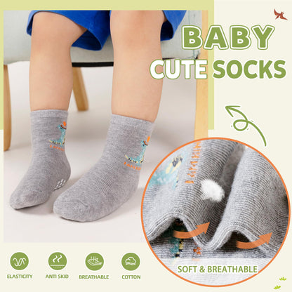 Toddler Non Slip Grips Socks Kids Anti Skid Baby Boys Girls Cotton Crew Socks 12 Pairs