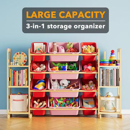 SpaceAid Toy Storage Organizer with 6 Shelves and 12 Bins, Bookshelf/Bookcase, Kids Bin Shelf, Toys Box for Playroom Organization for Bedroom & Room Decor, White, 52.3" W
