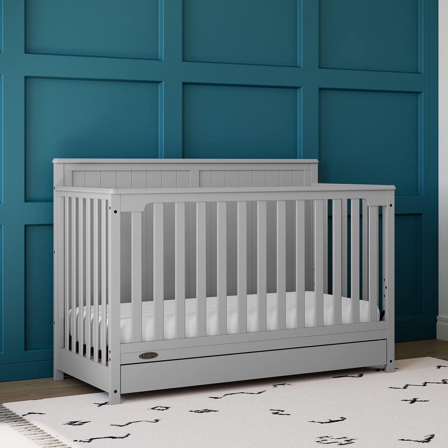 Graco Hadley 5-in-1 Convertible Crib & Changer – GREENGUARD Gold Certified, Fits Standard Crib Mattress, Converts to Toddler Bed and Full Bed, 4 Adjustable Mattress Heights (Pebble Gray)