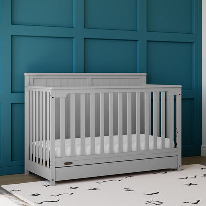 Graco Hadley 5-in-1 Convertible Crib & Changer – GREENGUARD Gold Certified, Fits Standard Crib Mattress, Converts to Toddler Bed and Full Bed, 4 Adjustable Mattress Heights (Pebble Gray)
