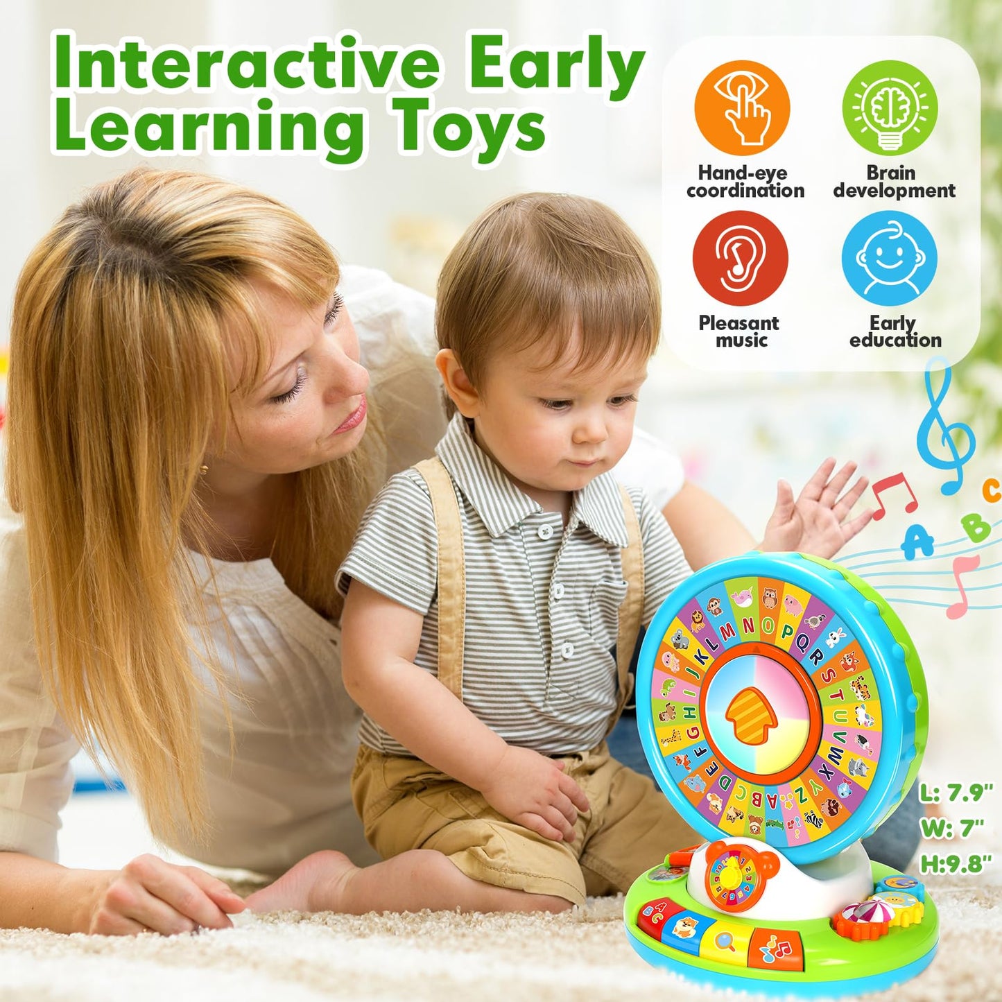 Toys for 1 2 3 Year Old Boys Girls, Spin & Sing ABC Alphabet Learning Zoo with Lights & Sounds, Musical Educational Toy for Toddler 1-3, Christmas 1st Birthday Gifts for Baby Kids Age 12-18 Months+