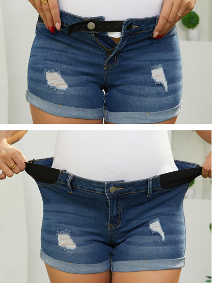 Women's Maternity Denim Shorts Elastic Panel Roll Hem Ripped Low Rise Mini Summer Pregnancy Jeans Shorts