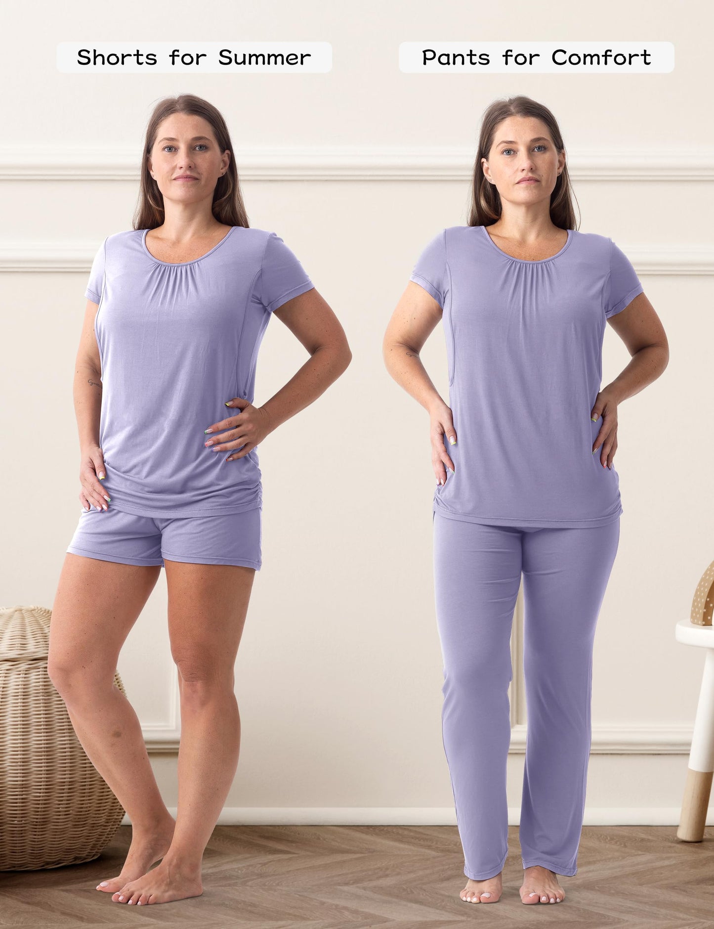 SUNNYBUY Womens Maternity Nursing Pajamas Set, Short Sleeve Breastfeeding Shirts，Pregnancy Shorts & Pants 3 Piece Nursing PJS