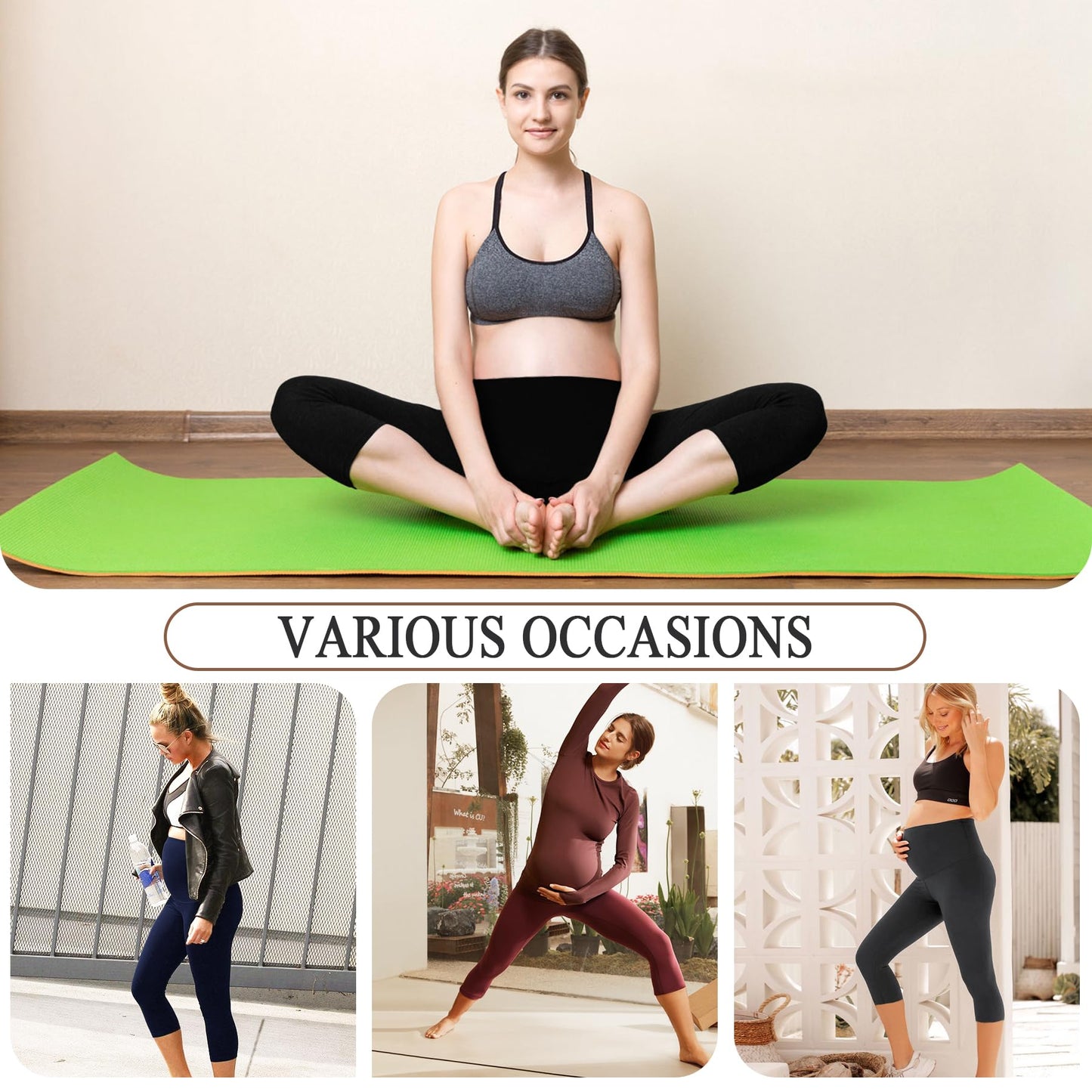 4 Pack Women’s Maternity Leggings with Pockets Over The Belly Butt Lift - Soft Workout Pregnancy Yoga Pants