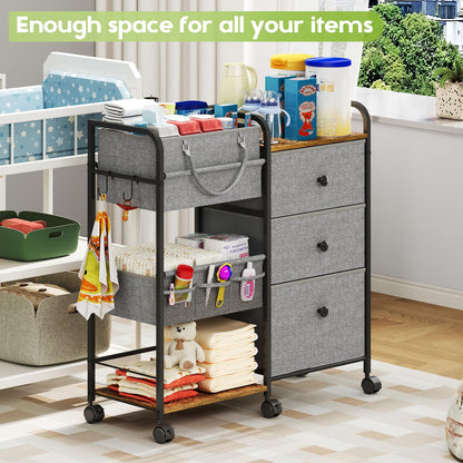Cidaziya 2In1 Baby Diaper Caddy Organizers and Storage, 3 Tier Rolling Cart with Dividers and Drawers, Mobile Utility Cart Baby Dresser Clothes Organizer for Changing Table, Crib Nursery, Bedroom