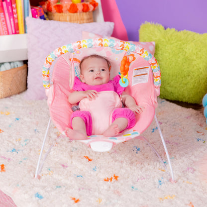 Bright Starts Baby Bouncer Soothing Vibrations Infant Seat - Removable -Toy Bar, Nonslip Feet, 0-6 Months Up to 20 lbs (Safari Fun)