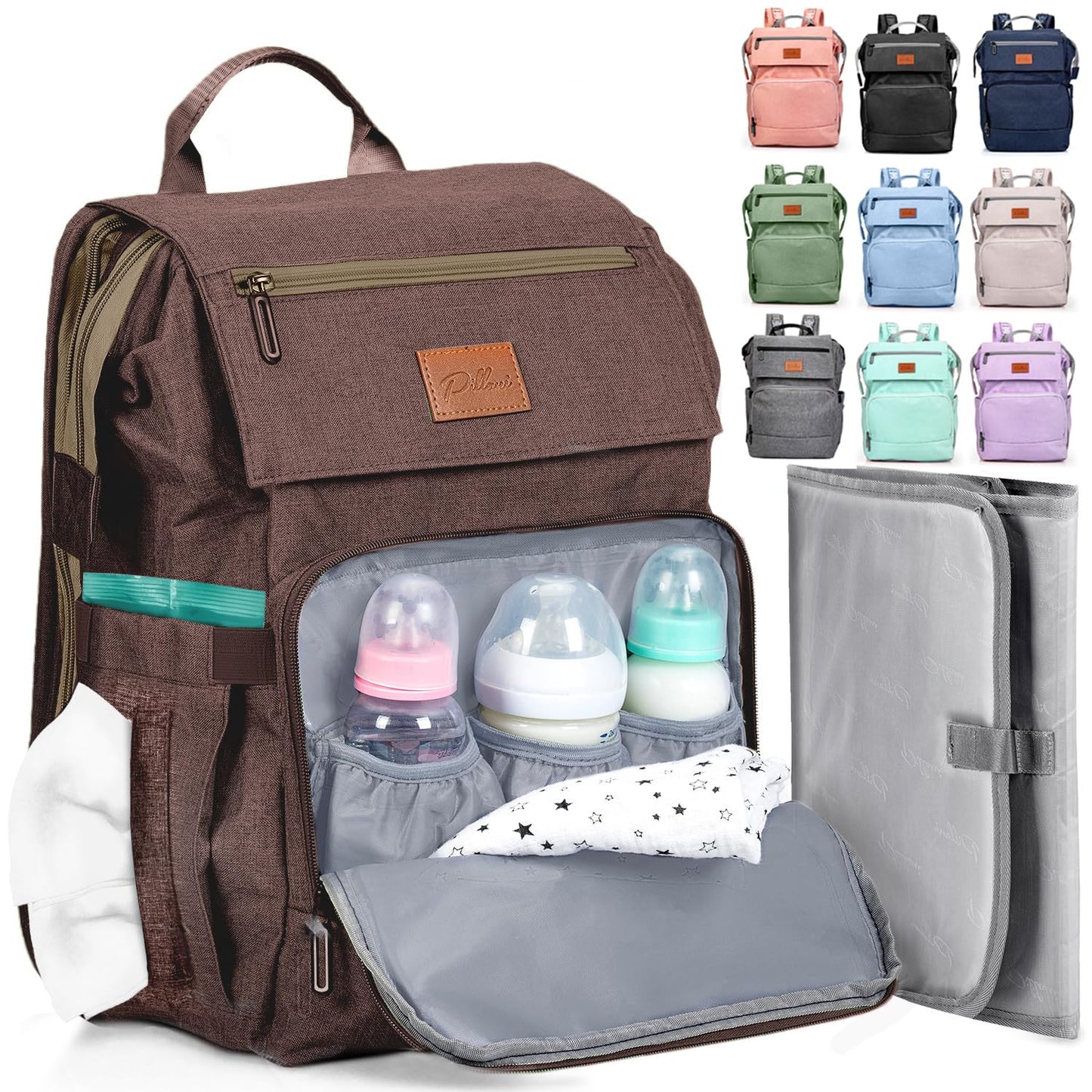 PILLANI Baby Diaper Bag Backpack - Baby Bag for Girls & Boys, Large Waterproof Toddler Diaper Backpack - Baby Shower Gifts & Registry Must Haves - Travel Diaper Bags with Changing Pad - Newborn Stuff