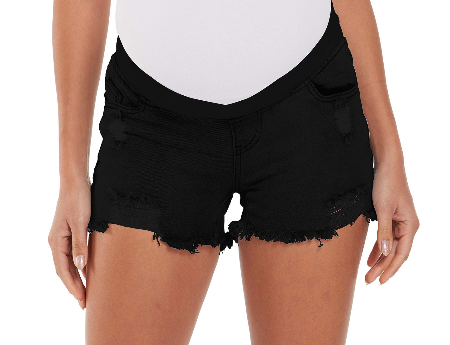 Foucome Women's Maternity Ripped Jean Shorts Summer Distressed Denim Shorts