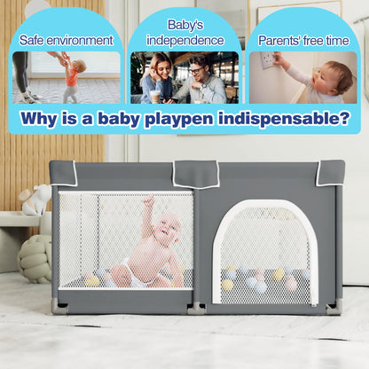 Foldable Baby Playpen - 50"x50" Safety Play Yard for Babies & Toddlers - Indoor & Outdoor Use with Carry Bag - Collapsible, Portable Play Yard, Dark Gray