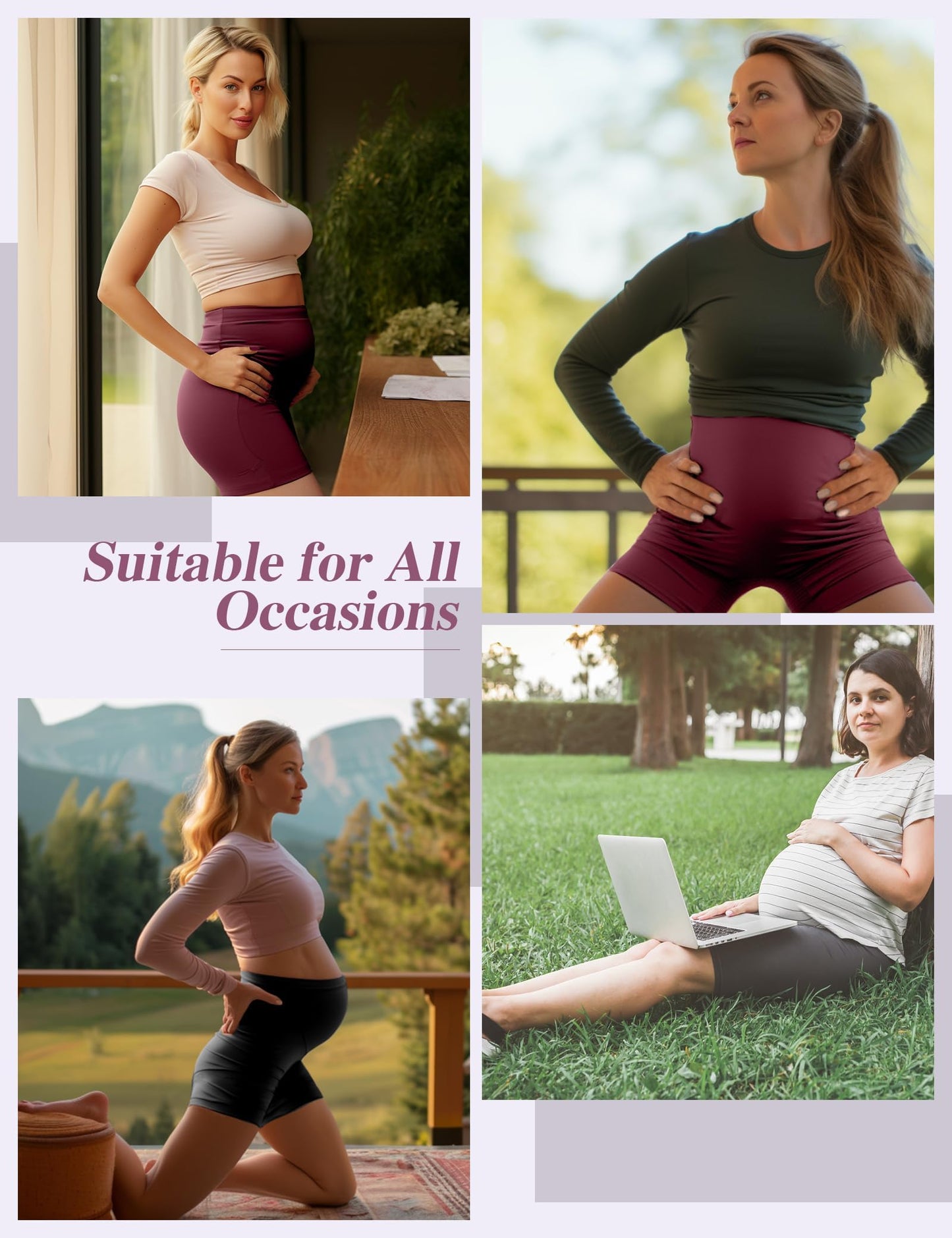 Siimcuzy 4 Pack Women's Maternity Shorts with Pockets Over The Belly Yoga Biker Pregnancy Workout Running Active Shorts