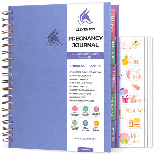 Clever Fox Pregnancy Journal & Memory Book - Pregnancy Planner & Notebook for Expecting Moms – Baby Keepsake, First Time Moms Gift (Lavender, 9" x 10.5")