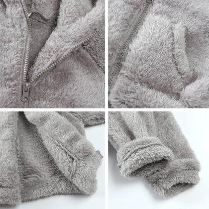 Newborn Infant Baby Boys Girls Cartoon Fleece Hooded Jacket Coat with Ears Warm Todder Kids Outwear Coat Zipper Up 0-6Y