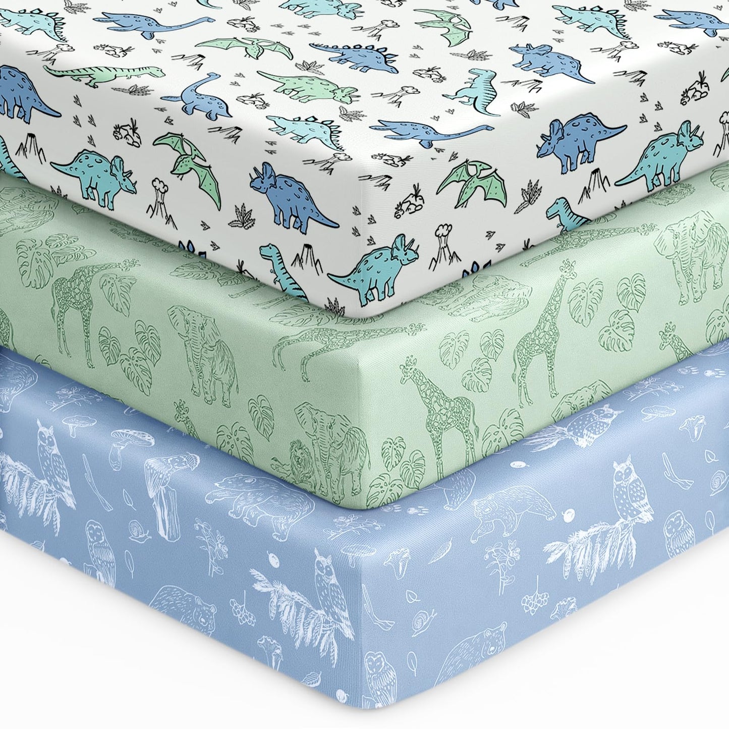 Unnivoll Baby Crib Sheets for Boys Girls, 28x52x8in Fitted Crib Sheet Neutral 3 Pack for Standard Crib and Toddler Mattress, Breathable Soft Microfiber Baby Sheet Blue Gray Planet