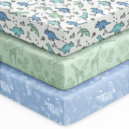 Unnivoll Baby Crib Sheets for Boys Girls, 28x52x8in Fitted Crib Sheet Neutral 3 Pack for Standard Crib and Toddler Mattress, Breathable Soft Microfiber Baby Sheet Blue Gray Planet