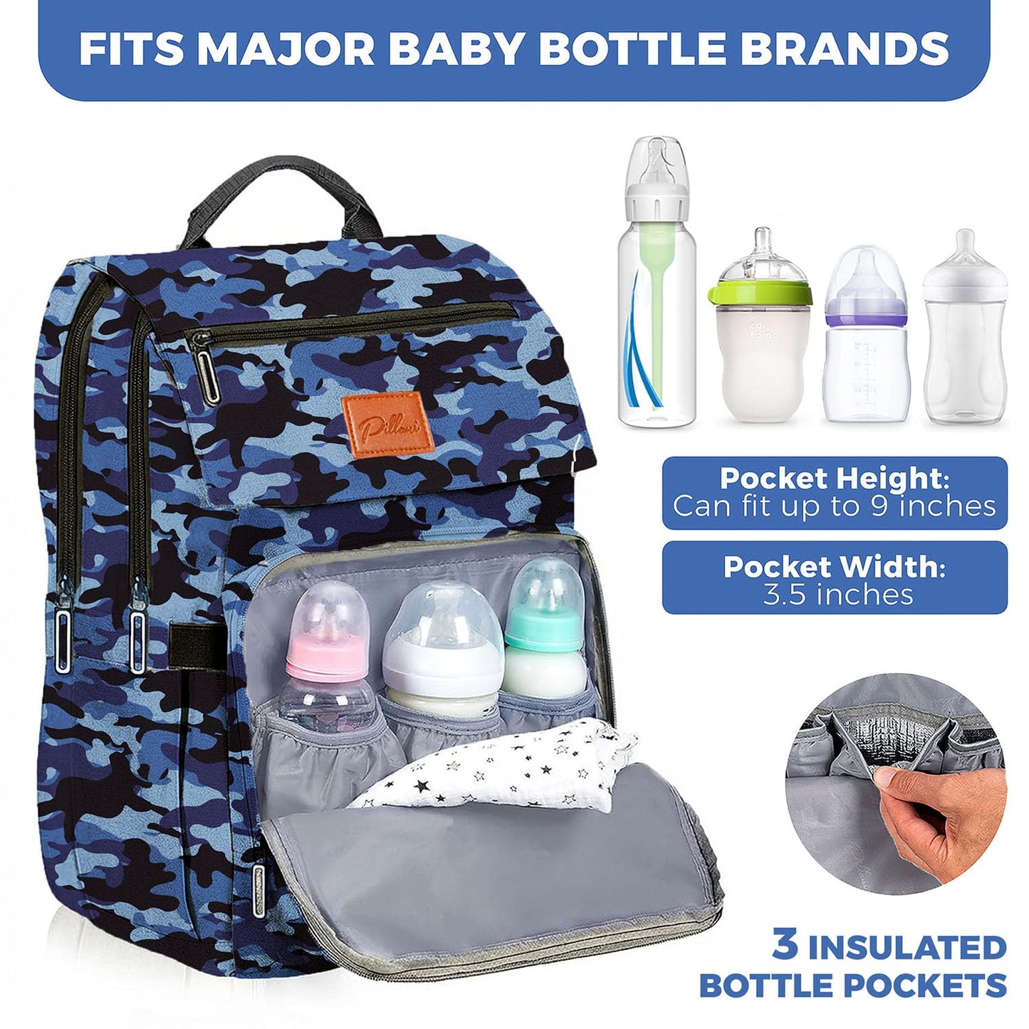 PILLANI Baby Diaper Bag Backpack - Baby Bag for Girls & Boys, Large Waterproof Toddler Diaper Backpack - Baby Shower Gifts & Registry Must Haves - Travel Diaper Bags with Changing Pad - Newborn Stuff