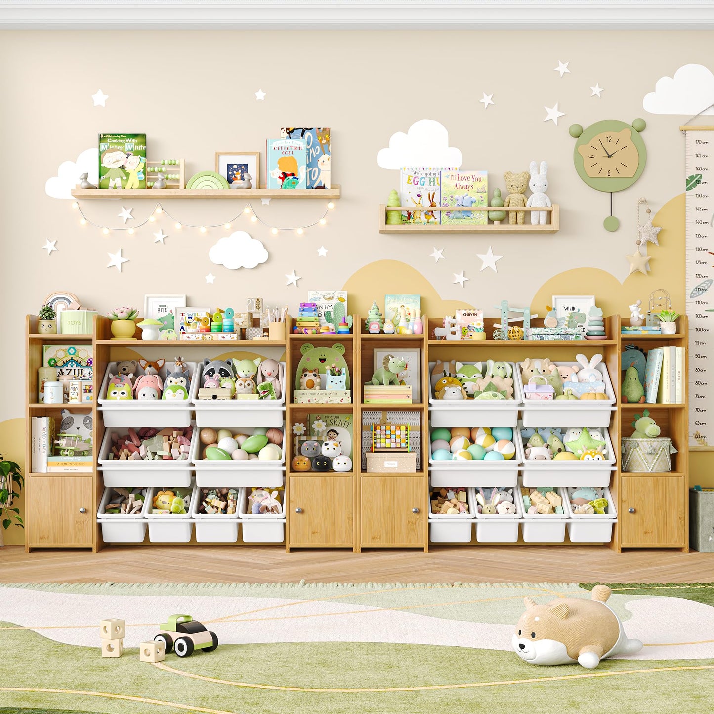 FOTOSOK Toy Storage Organizer with 8 Toy Bins, 55''Large Toy Organizers and Storage with Top Shelf, Toy Storage and Kids Bookshelf with 6 Storage Cubbies, Playroom Storage and Organization Bins, White