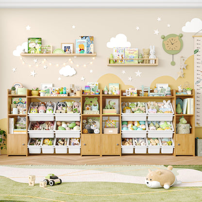 FOTOSOK Toy Storage Organizer with 8 Toy Bins, 55''Large Toy Organizers and Storage with Top Shelf, Toy Storage and Kids Bookshelf with 6 Storage Cubbies, Playroom Storage and Organization Bins, White