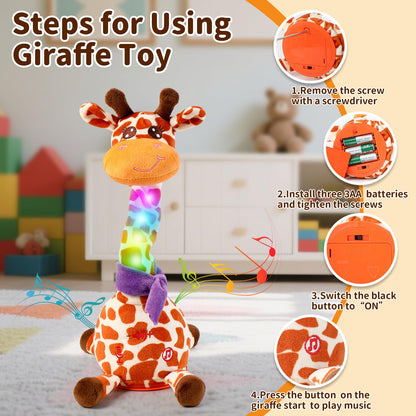 Emoin Dancing Talking Giraffe Baby Toy, Adjustable Volume Baby Giraffe Toys Singing 10 Children's Songs Singing Mimicking Recording Repeating What You Say for Toddlers