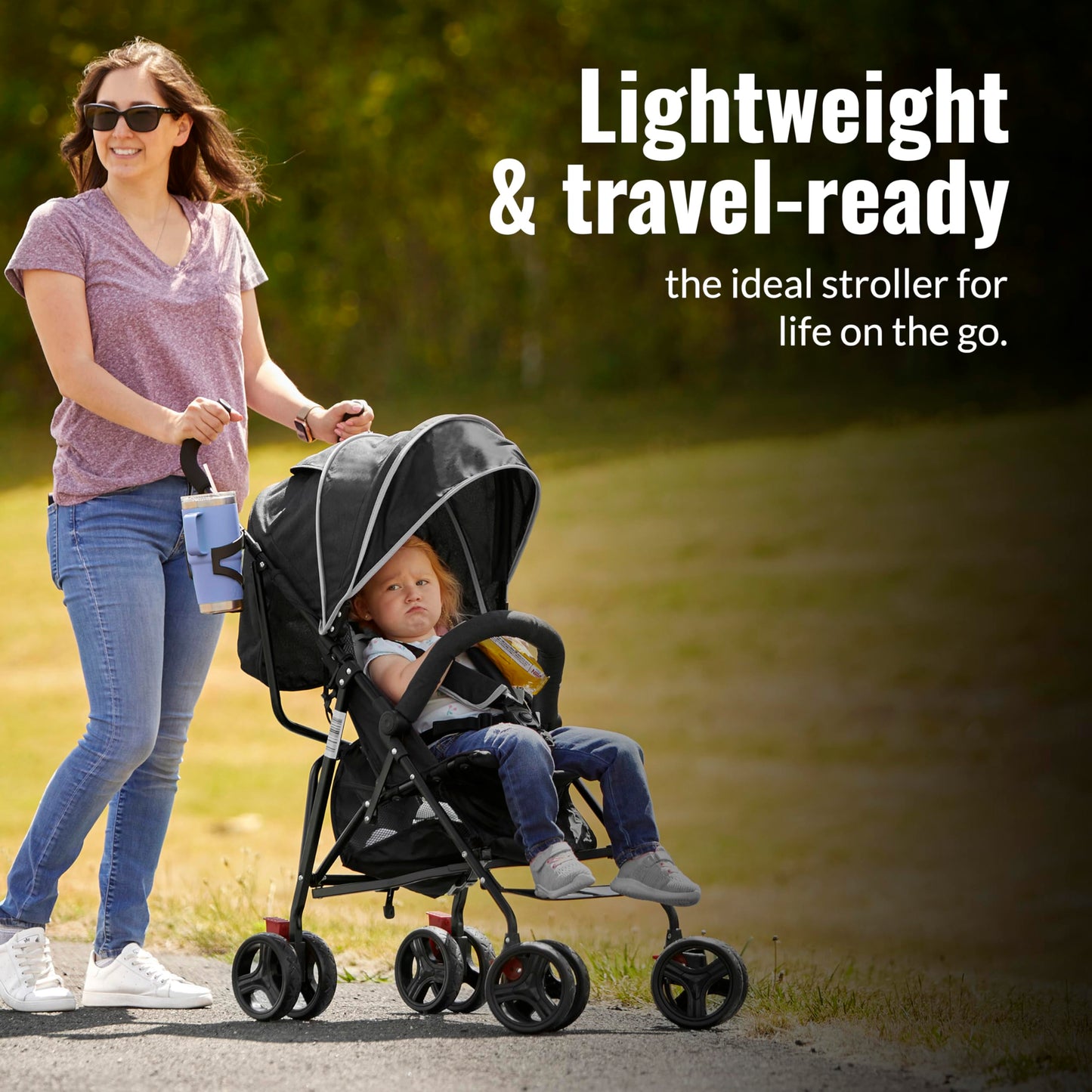 Dream On Me Vista Moonwalk Baby Stroller, Lightweight Travel Umbrella Stroller with Compact Fold, Smooth Ride Wheels, Multi-Position Recline, Spacious Storage Basket with Cup Holder, Light Gray