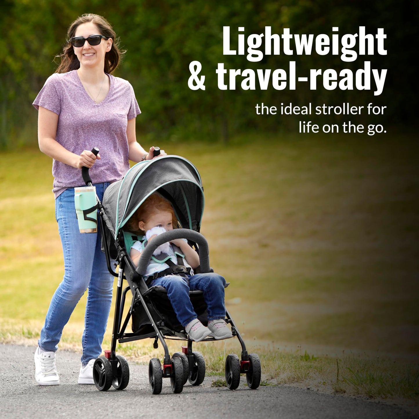 Dream On Me Vista Moonwalk Baby Stroller, Lightweight Travel Umbrella Stroller with Compact Fold, Smooth Ride Wheels, Multi-Position Recline, Spacious Storage Basket with Cup Holder, Light Gray