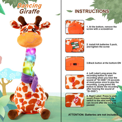 Emoin Dancing Talking Giraffe Baby Toy, Adjustable Volume Baby Giraffe Toys Singing 10 Children's Songs Singing Mimicking Recording Repeating What You Say for Toddlers