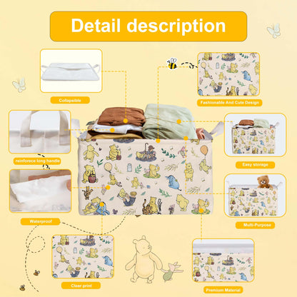 Winnie Nursery Decor, the Pooh Baby Stuff, Winnie Storage Nursery Basket, Large squarecanvas Laundry Hamper With A Waterproof PECoating, Foldable, Toys Bin, Baby Nursery HamperDecor, Star