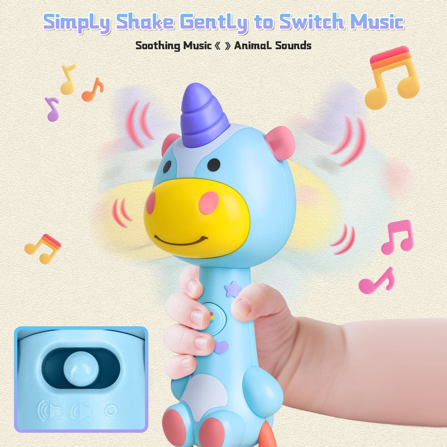 Musical Baby Rattle Toy, Soft Silicone Infant Teething Light-Up Rattle for Sensory Development, Easy Grasp Newborn Toy for 0-3-6-12 Months, Safe Early Learning Gift for Boys Girls