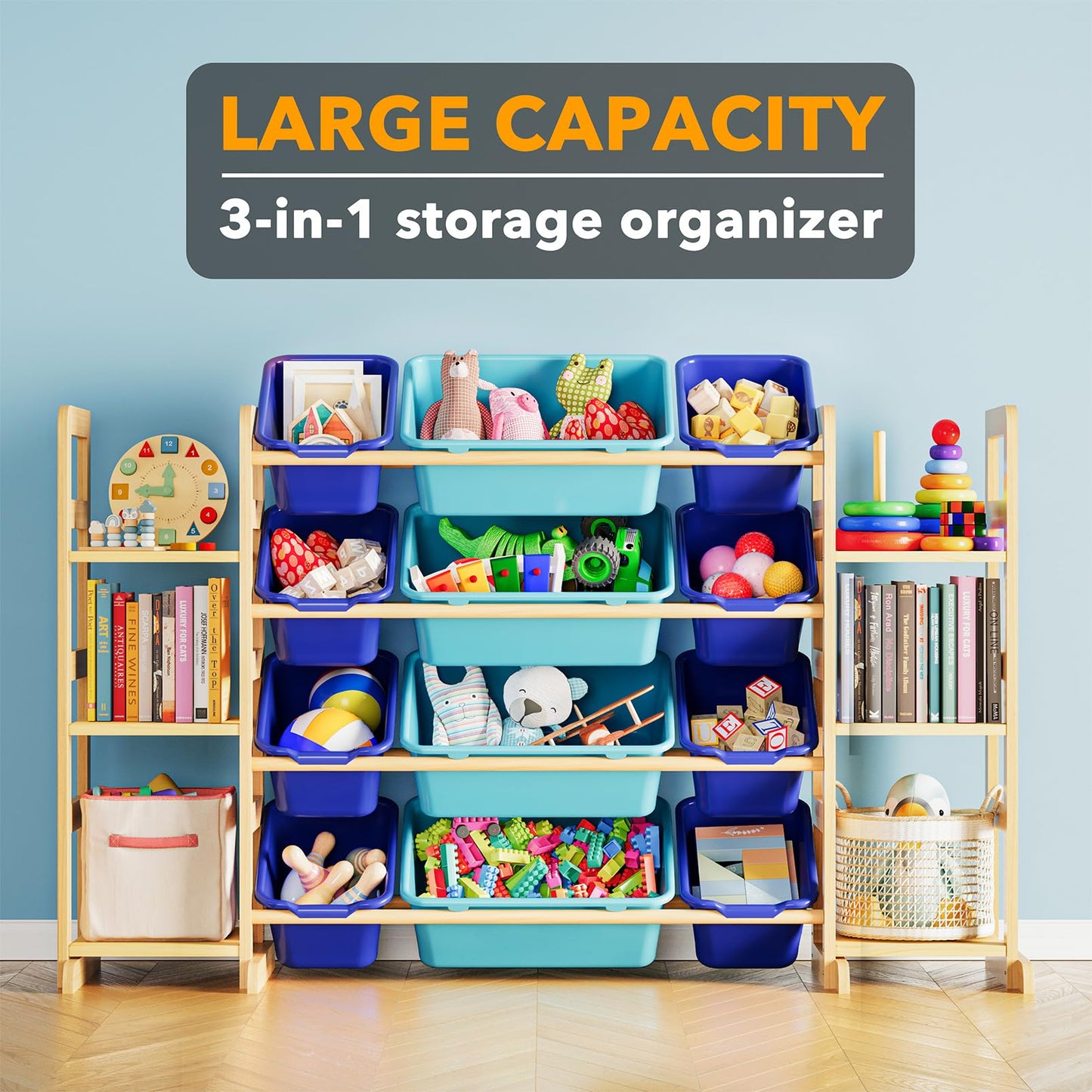 SpaceAid Toy Storage Organizer with 6 Shelves and 12 Bins, Bookshelf/Bookcase, Kids Bin Shelf, Toys Box for Playroom Organization for Bedroom & Room Decor, White, 52.3" W