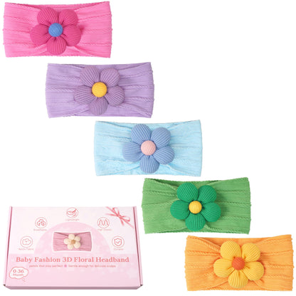 CÉLLOT 5 Pcs Baby Flower Headbands Baby Girls Nylon Headbands Soft Hairbands Hair Accessories for Newborn Infant Toddler Kids