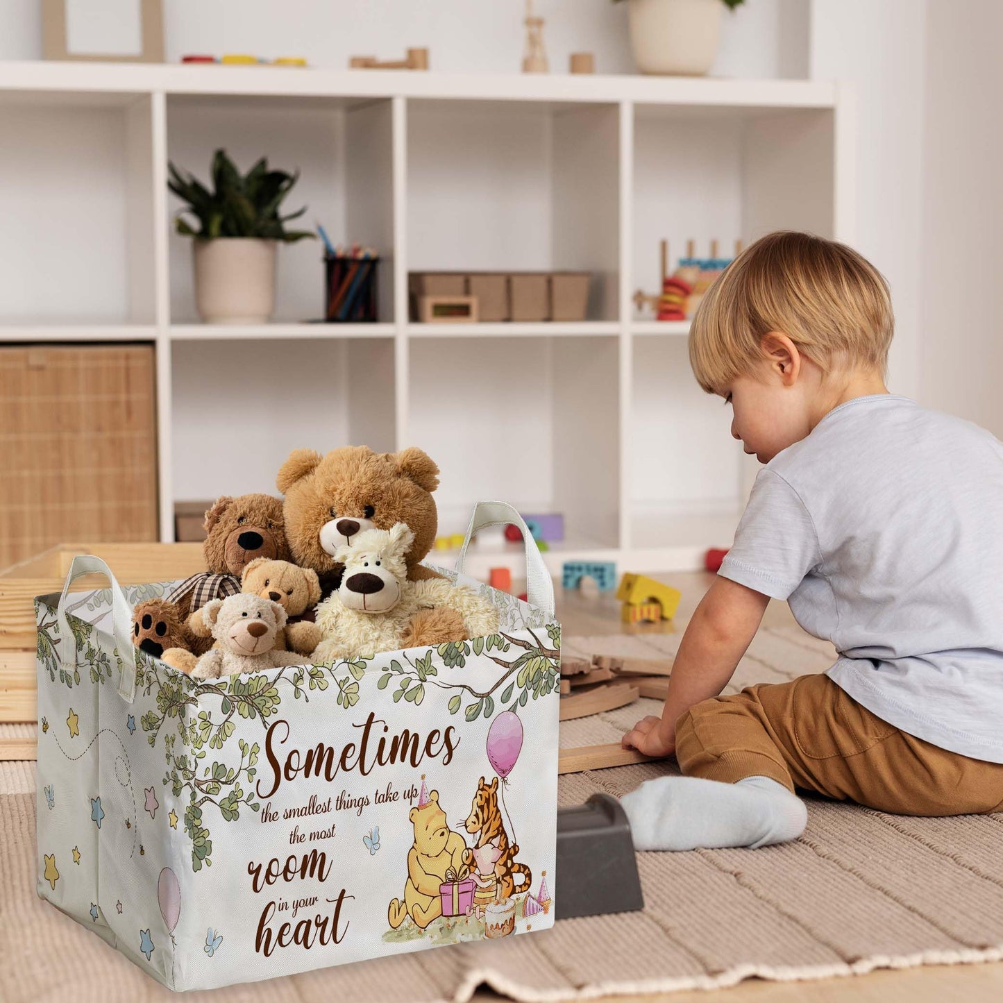 Winnie Nursery Decor, the Pooh Baby Stuff, Winnie Storage Nursery Basket, Large squarecanvas Laundry Hamper With A Waterproof PECoating, Foldable, Toys Bin, Baby Nursery HamperDecor, Star