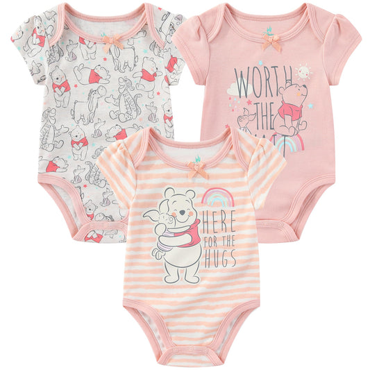 Disney Minnie Mouse Winnie the Pooh Lilo & Stitch Nightmare Before Christmas Girls 3 Pack Bodysuit for Newborn and Infants