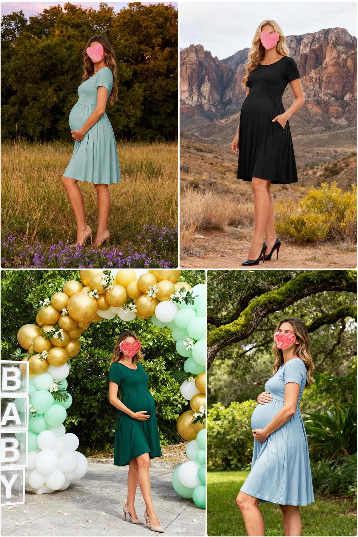 Women's Short Sleeve Maternity Dress Patchwork Pregnancy Clothes with Pockets