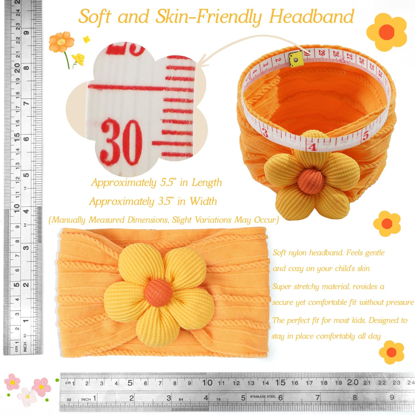 CÉLLOT 5 Pcs Baby Flower Headbands Baby Girls Nylon Headbands Soft Hairbands Hair Accessories for Newborn Infant Toddler Kids