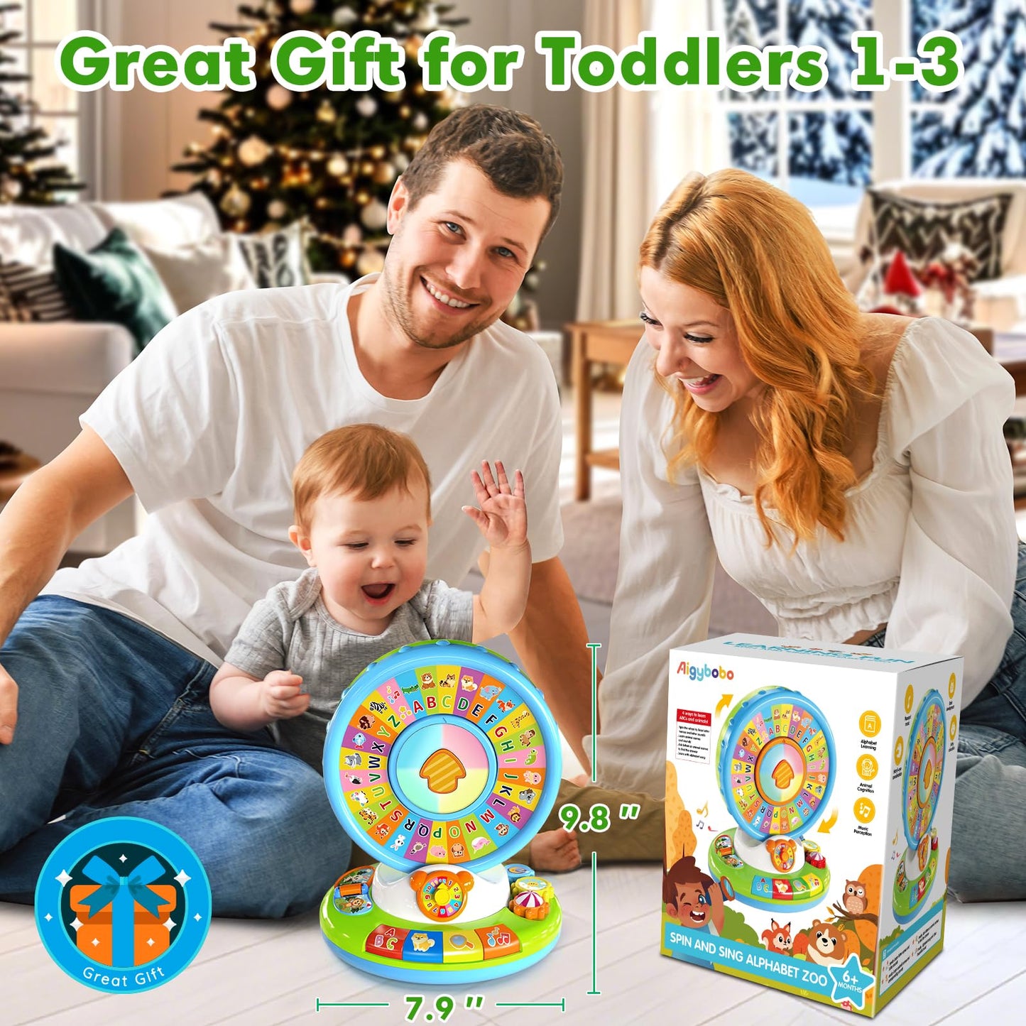 Toys for 1 2 3 Year Old Boys Girls, Spin & Sing ABC Alphabet Learning Zoo with Lights & Sounds, Musical Educational Toy for Toddler 1-3, Christmas 1st Birthday Gifts for Baby Kids Age 12-18 Months+