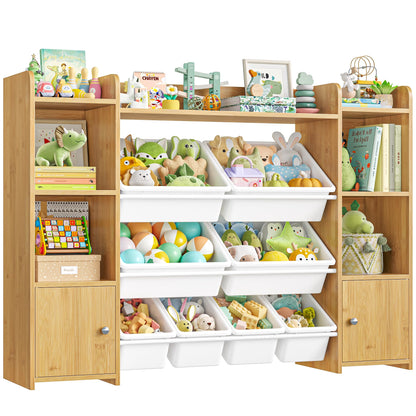 FOTOSOK Toy Storage Organizer with 8 Toy Bins, 55''Large Toy Organizers and Storage with Top Shelf, Toy Storage and Kids Bookshelf with 6 Storage Cubbies, Playroom Storage and Organization Bins, White