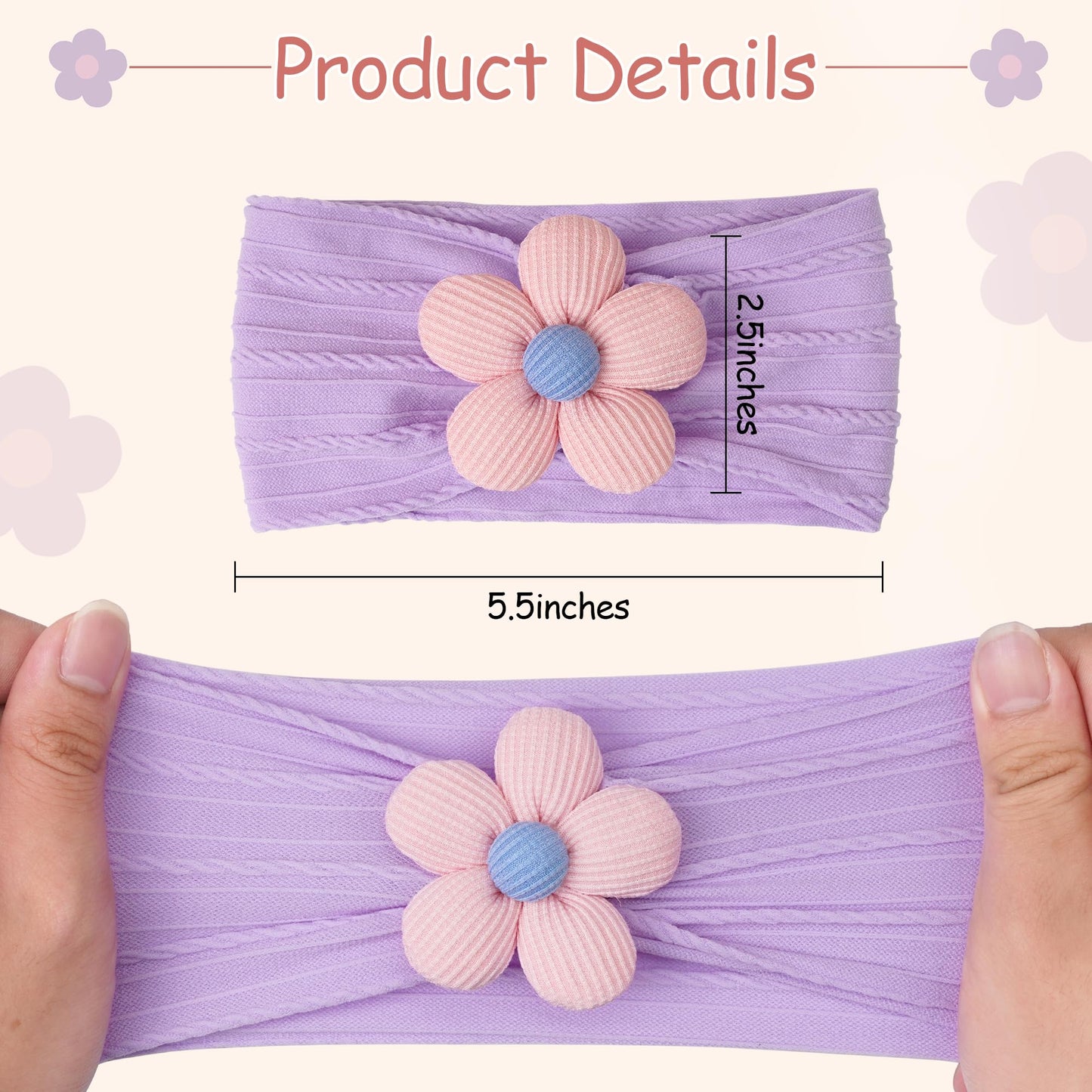 CÉLLOT 5 Pcs Baby Flower Headbands Baby Girls Nylon Headbands Soft Hairbands Hair Accessories for Newborn Infant Toddler Kids