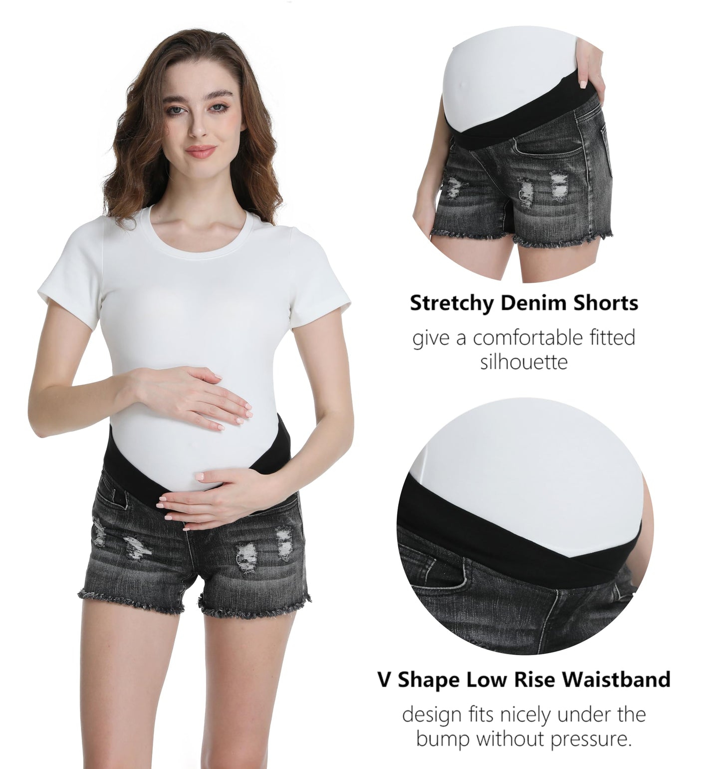 Foucome Women's Maternity Ripped Jean Shorts Summer Distressed Denim Shorts