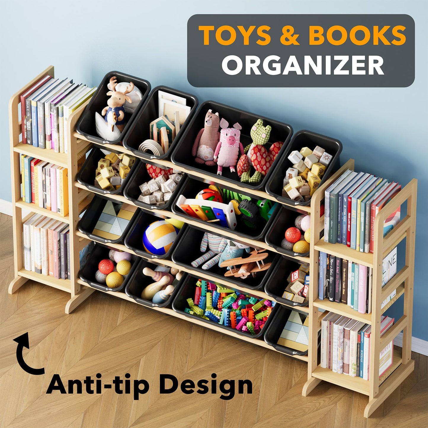 SpaceAid Toy Storage Organizer with 6 Shelves and 12 Bins, Bookshelf/Bookcase, Kids Bin Shelf, Toys Box for Playroom Organization for Bedroom & Room Decor, White, 52.3" W