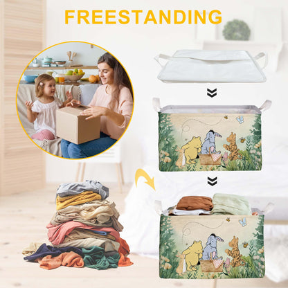 Winnie Nursery Decor, the Pooh Baby Stuff, Winnie Storage Nursery Basket, Large squarecanvas Laundry Hamper With A Waterproof PECoating, Foldable, Toys Bin, Baby Nursery HamperDecor, Star