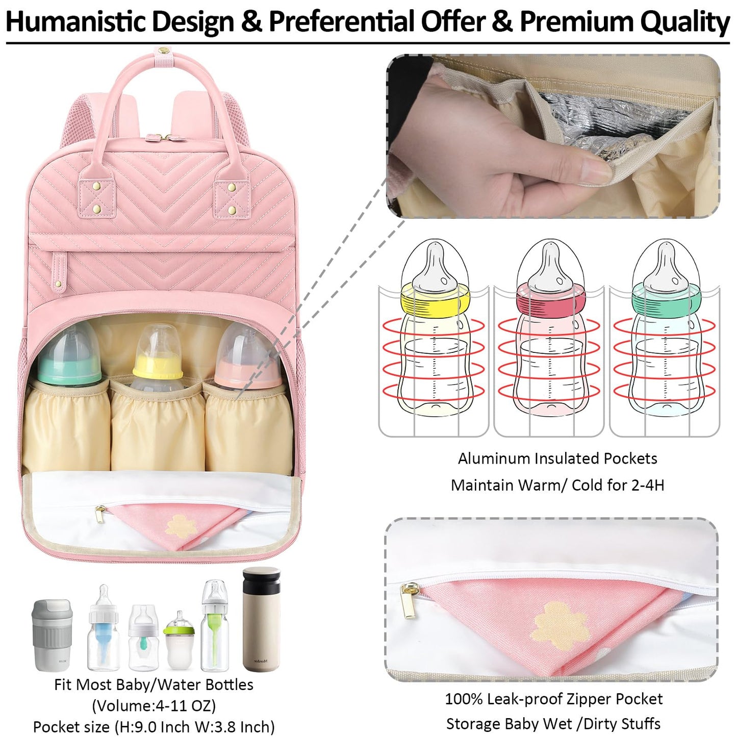 Tenot Diaper Bag Backpack for Women Large Capacity with Insulated Pockets Multifunctional Diaper Bags For Baby Girl Boy Waterproof Baby Bags For Mama Maternity Travel Bag Black