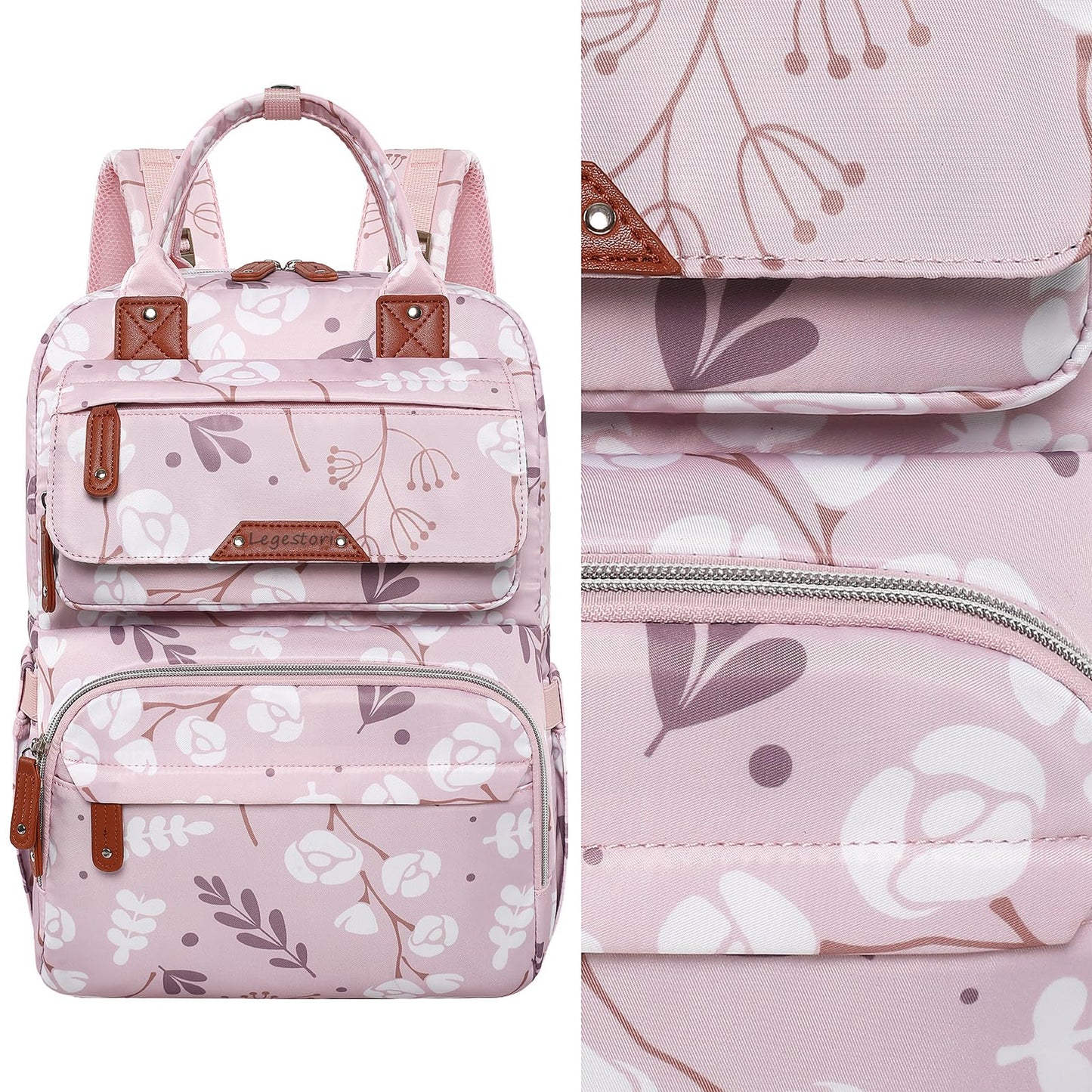 Diaper Bag Backpack, Baby Girl Diaper Bag for Mom, Large Pink Floral Diaper Bag Backpack for Girls, Waterproof Mom Backpack for Work Travel Holiday with Insulated Pockets and Stroller Straps