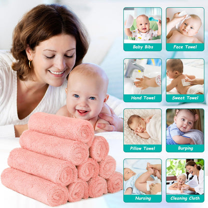 HOMEXCEL Baby Washcloths 24 Pack-Microfiber Coral Fleece Baby Bath Face Towel 7 x 9 Inch Extra Absorbent and Soft Burp Cloth and Wash Cloths for Newborn-Infants and Toddlers-Gentle On Sensitive Skin