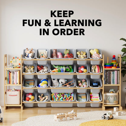 SpaceAid Toy Storage Organizer with 6 Shelves and 12 Bins, Bookshelf/Bookcase, Kids Bin Shelf, Toys Box for Playroom Organization for Bedroom & Room Decor, White, 52.3" W
